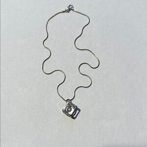 Sterling Silver Square CZ Pendant Necklace - Silver